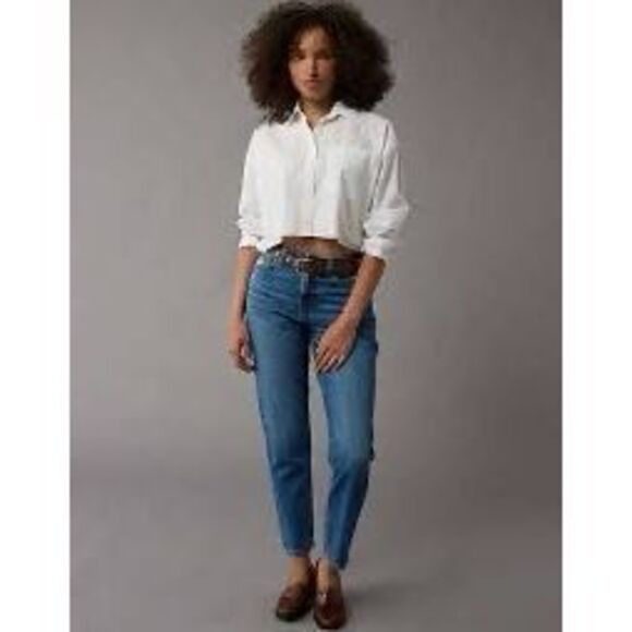 NEW American Eagle Strigid Curvy Mom  Jean Sz 18 Long Distressed - Picture 1 of 10